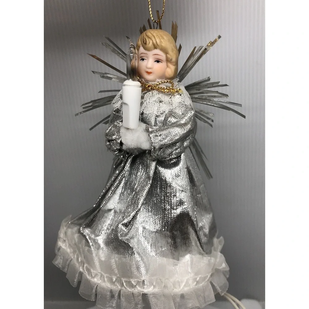 Christmas Ornament Victorian‎ Silver Angel Light Plug Into String of Lights